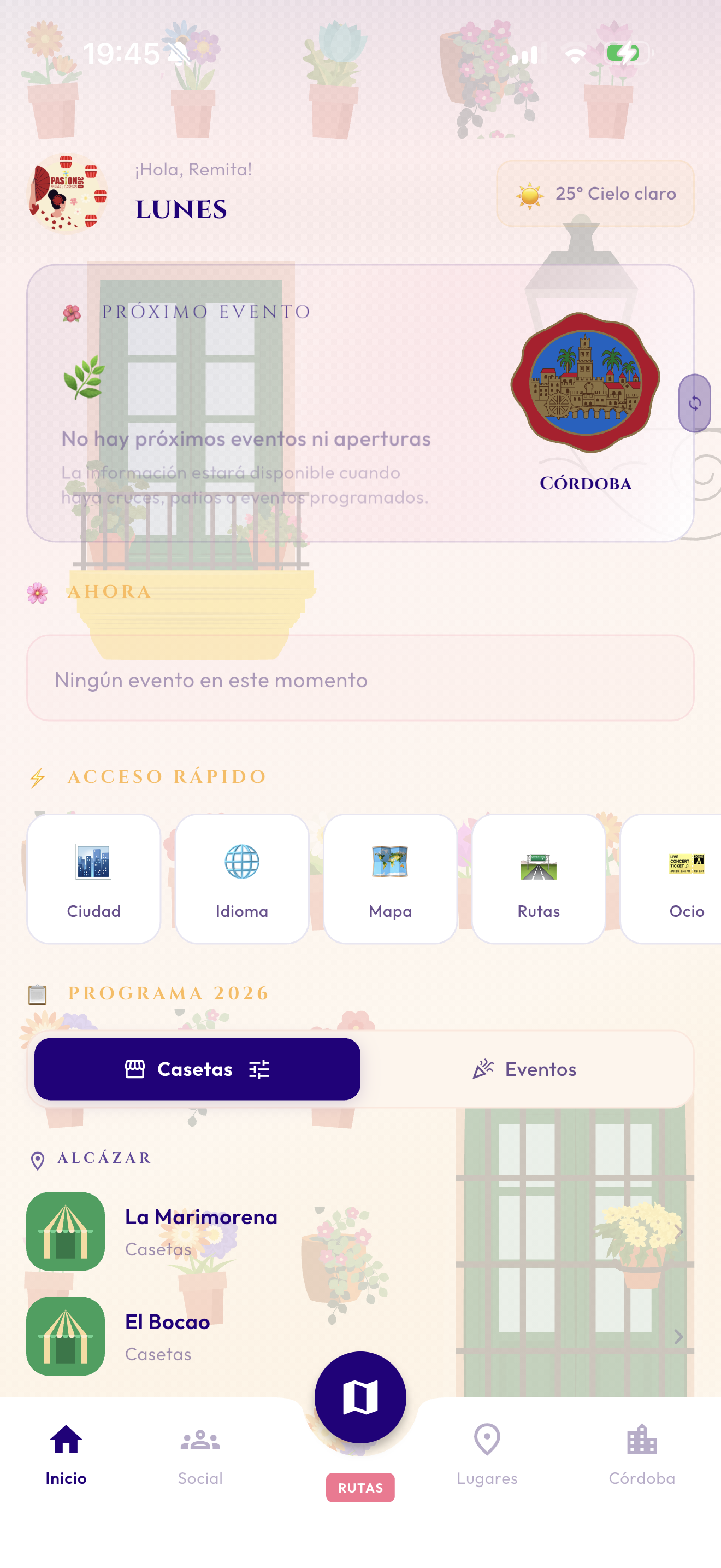 Pantalla de inicio de Pasión 360 Ferias, patios y cruces